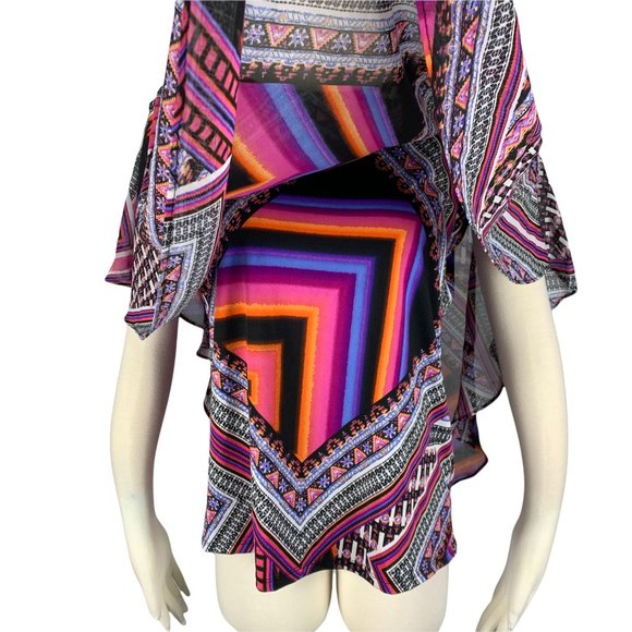 Notations Large Scarf Blouse Bright Multicolor Layer Overlay Sleeveless Butterfl - Picture 4 of 6